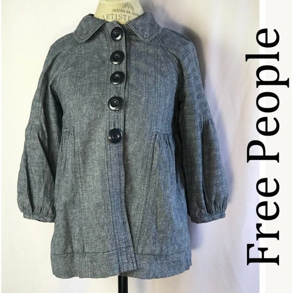 Free People Denim Blue Button Down Jacket Size XS - Picture 1 of 11